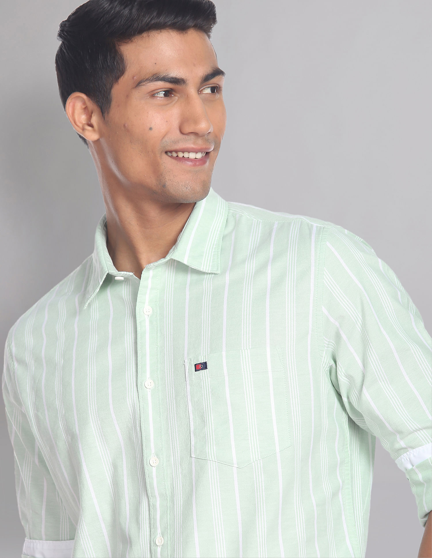 Oxford striped stretch shirt - Khaki Striped –