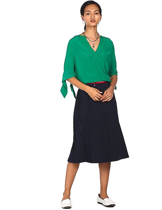 Tommy Hilfiger Women Green Notch Collar Solid Top