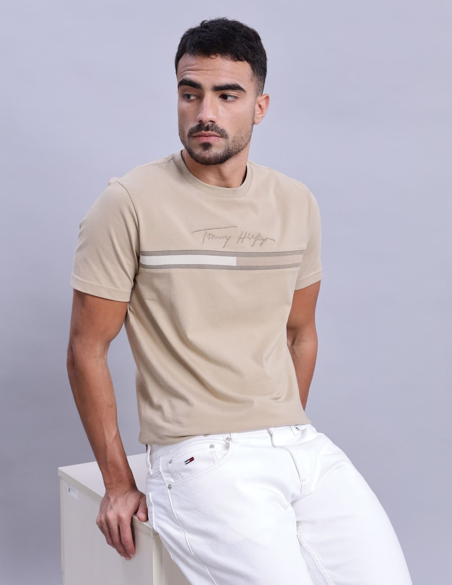 Tommy Hilfiger Mens Beige Logo T-Shirts