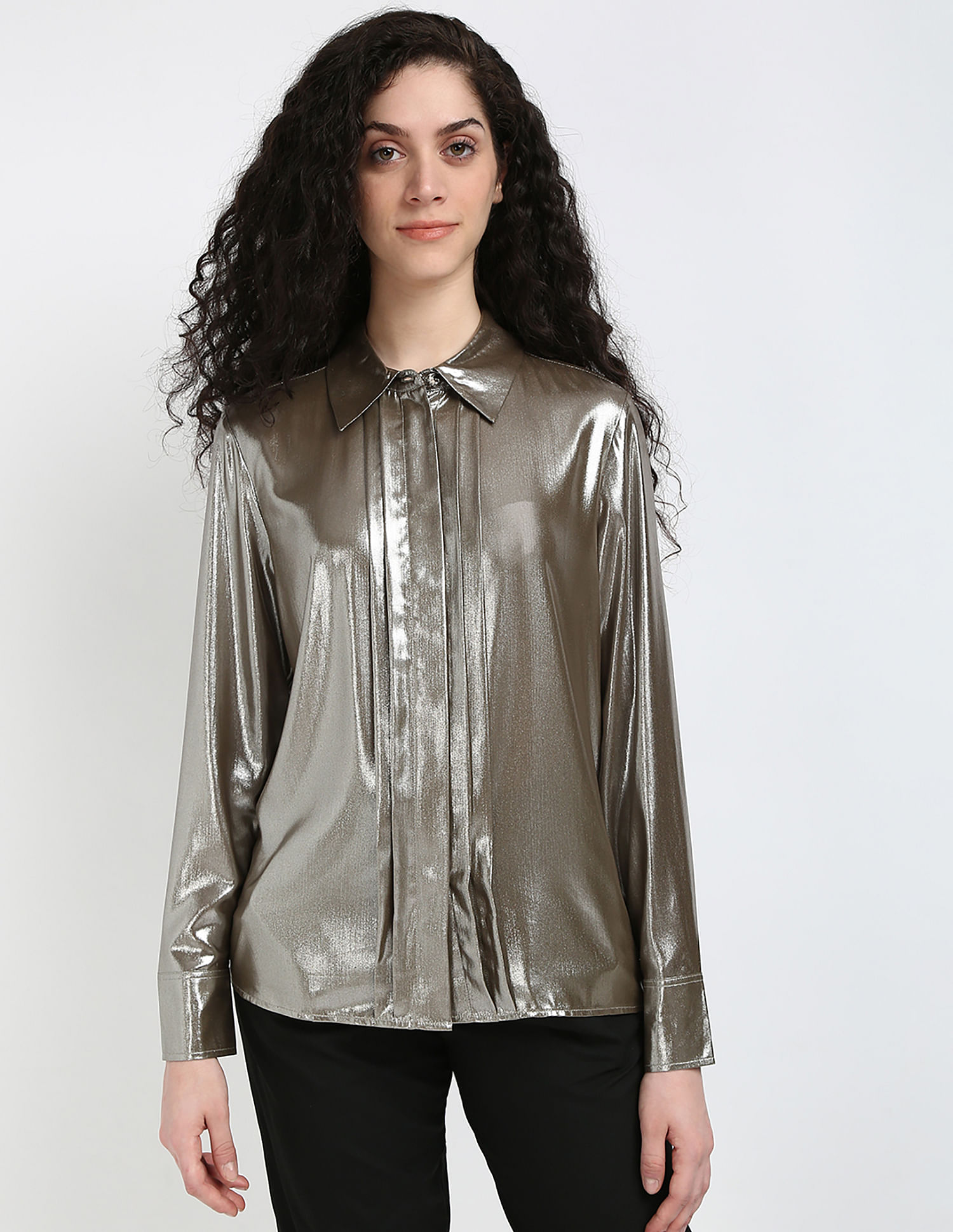 Tommy Hilfiger Gold Lame Pleated Front Shirt