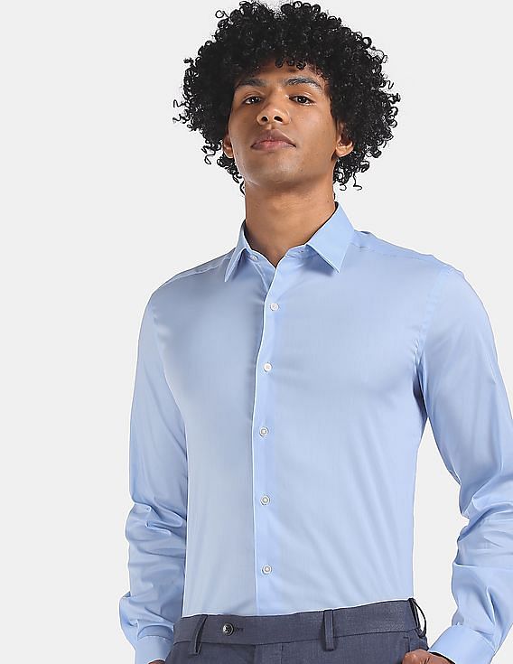 Men Navy Slim Fit Solid Full Sleeves Formal Shirt