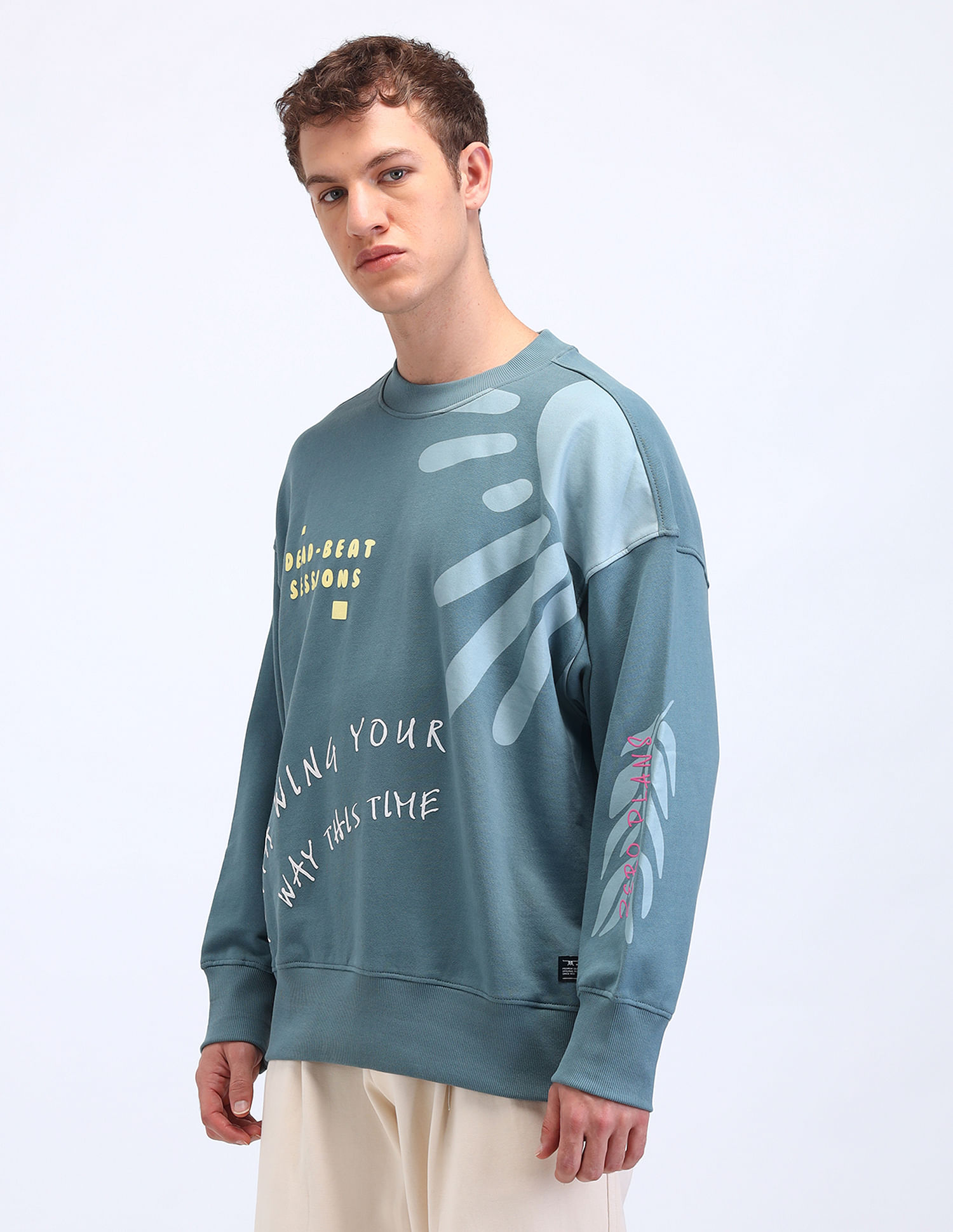 Flying Machine Graphic Printed Oversized Fit Sweatshirt