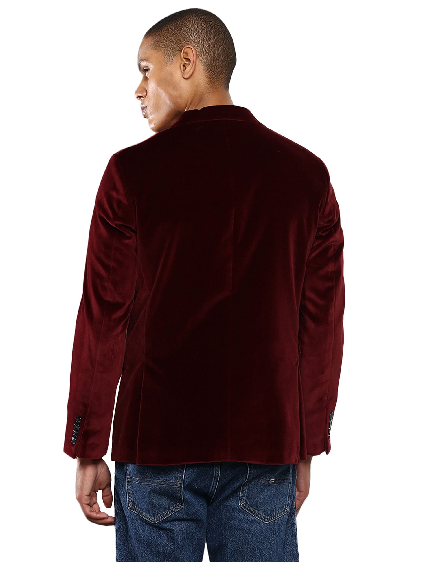 Tommy Hilfiger Men Burgundy Velvetine Solid Formal Blazer