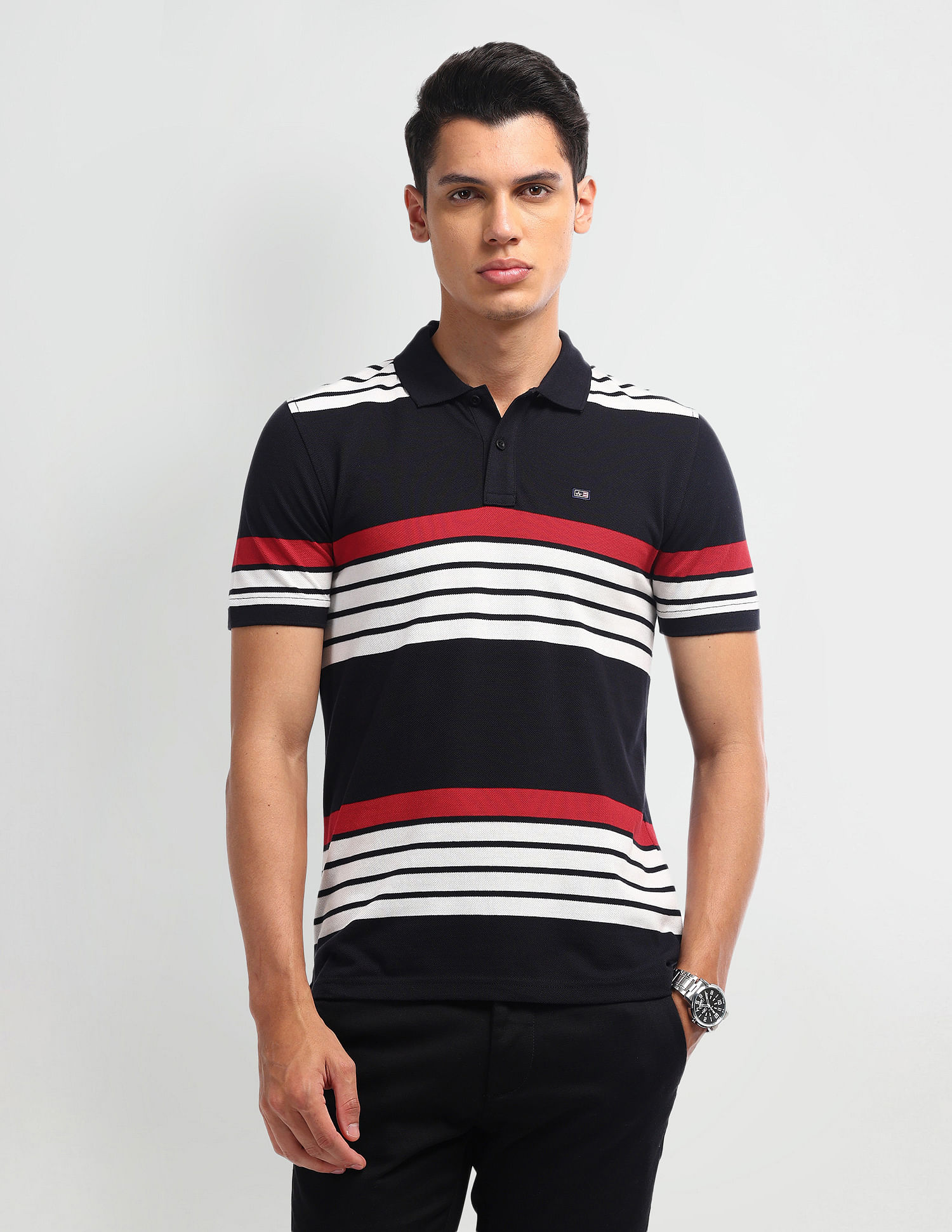 Arrow Sport Horizontal Stripe Regular Fit Polo Shirt