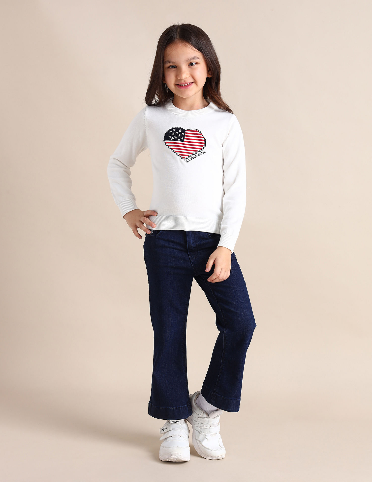 U.S. Polo Assn. Kids Girls Regular Fit Graphic Printed Sweater