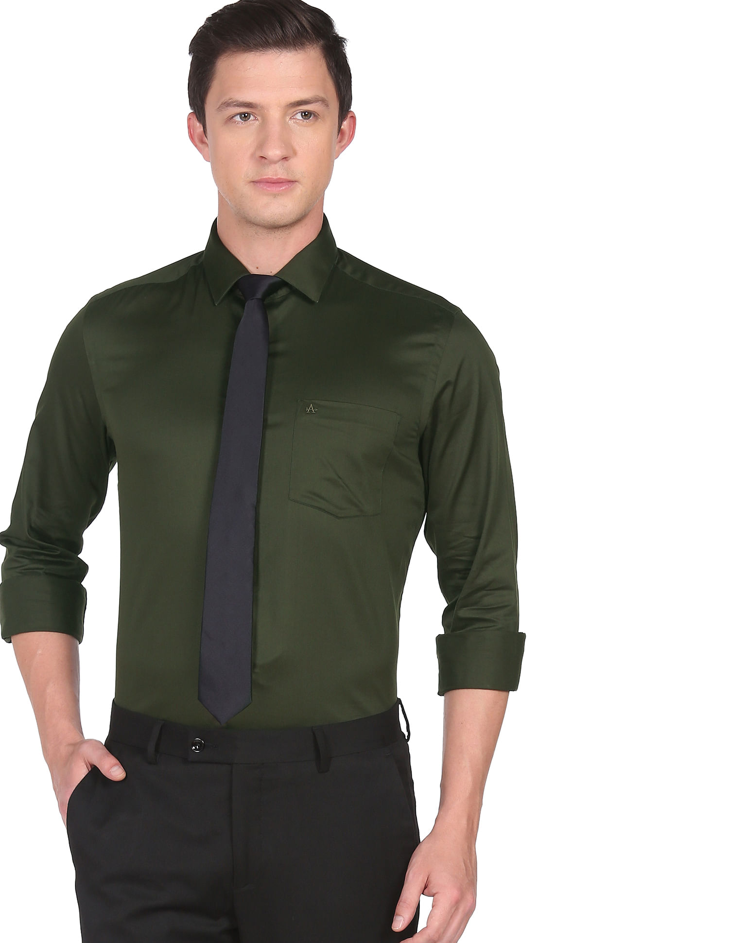 olive green formal shirt