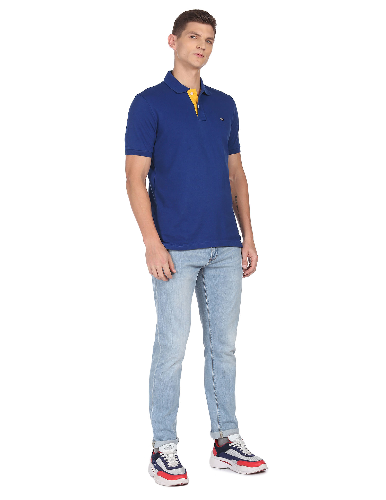 Arrow Sports Ribbed Collar Solid Cotton Polo Shirt