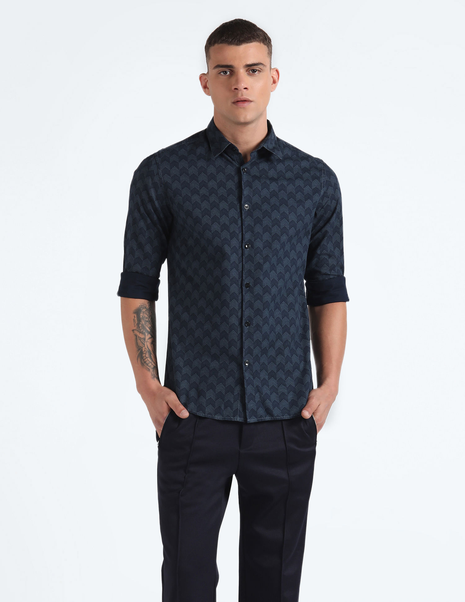 Flying Machine Geometric Print Dobby Shirt