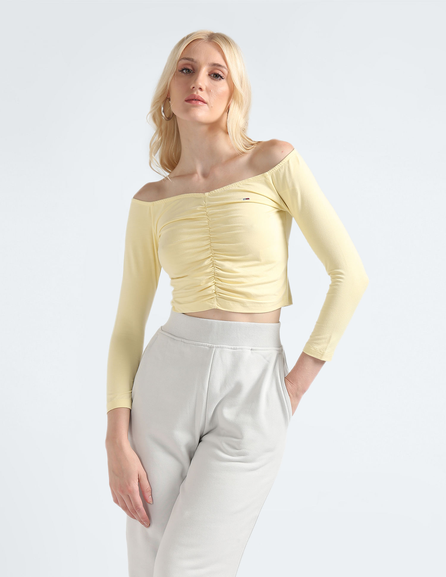 Tommy Hilfiger Off Shoulder Gathering Crop Top