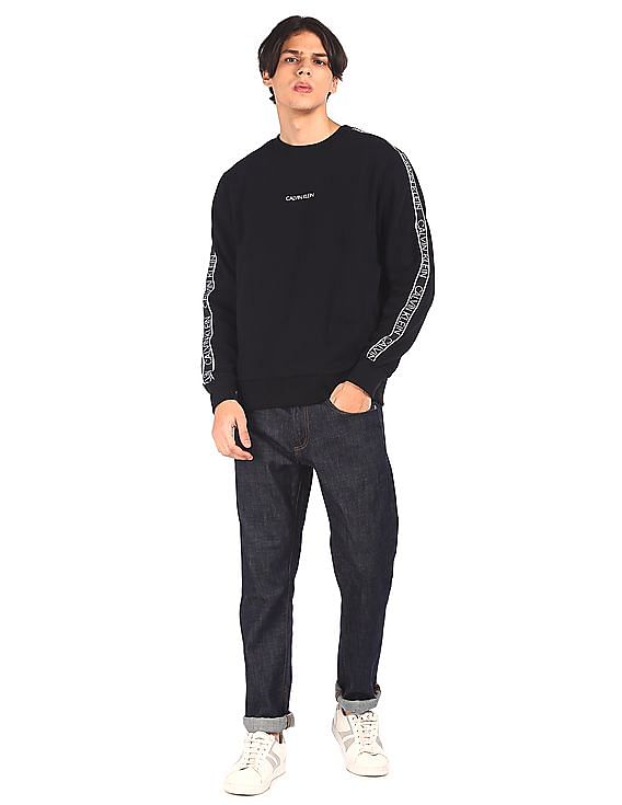 Buy Calvin Klein Men Black Crew Neck Brand Taping Sweatshirt