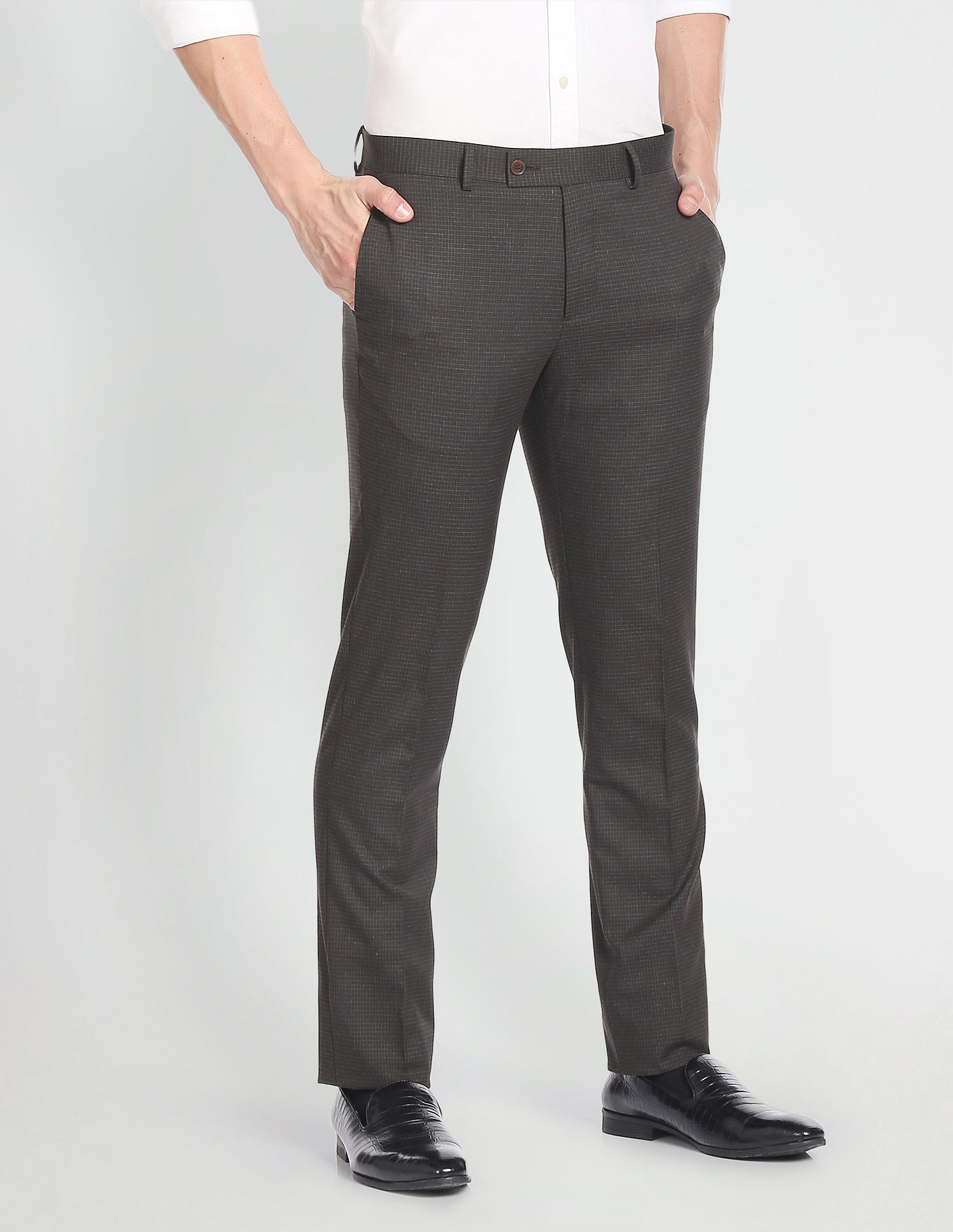 Arrow Hudson Regular Fit Micro Check Formal Trousers