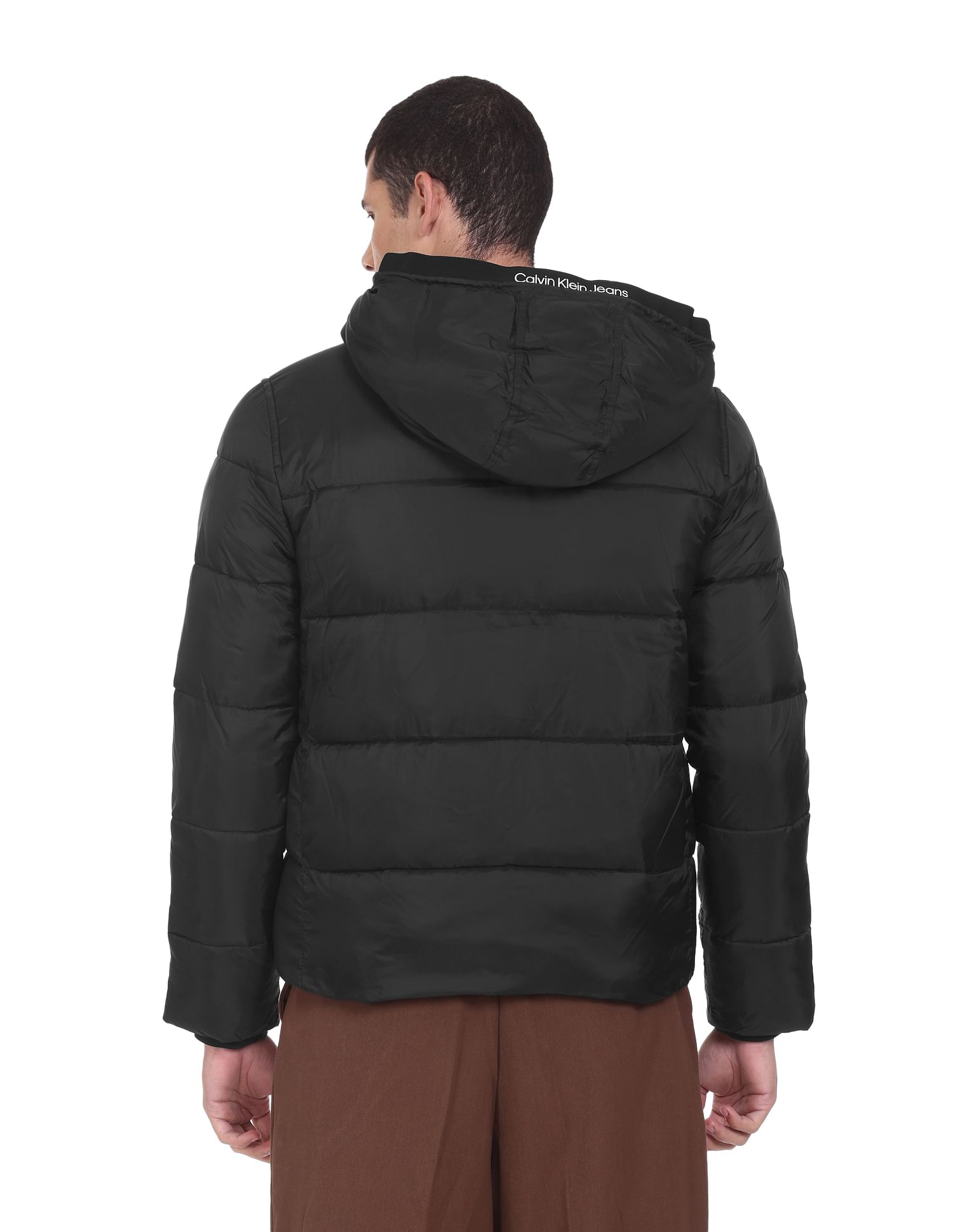 Calvin Klein Men Black Hooded Solid Puffer Jacket