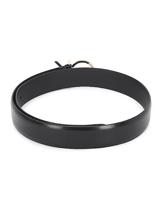 Calvin Klein Women Black Monogram Buckle Leather Belt