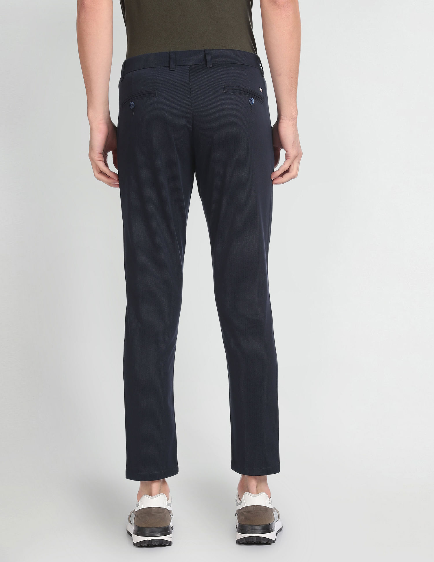 Arrow Sports Pinstriped Mid Rise Trousers
