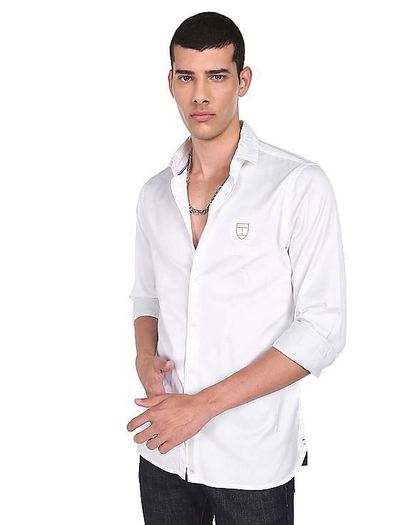 Buy Tommy Hilfiger Men White Embroidered Logo Casual Shirt - NNNOW.com