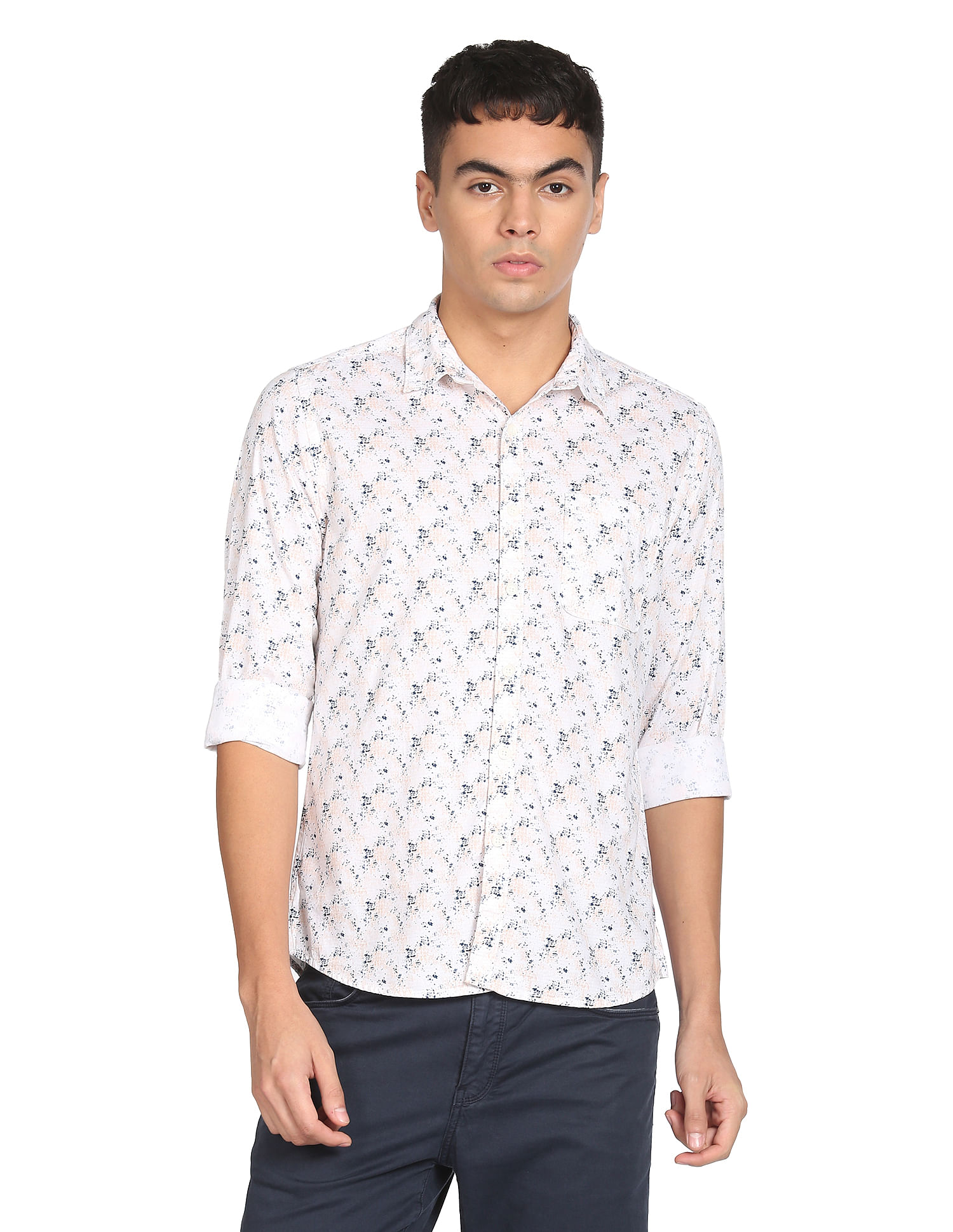 Flying Machine Abstract Print Pure Cotton Shirt