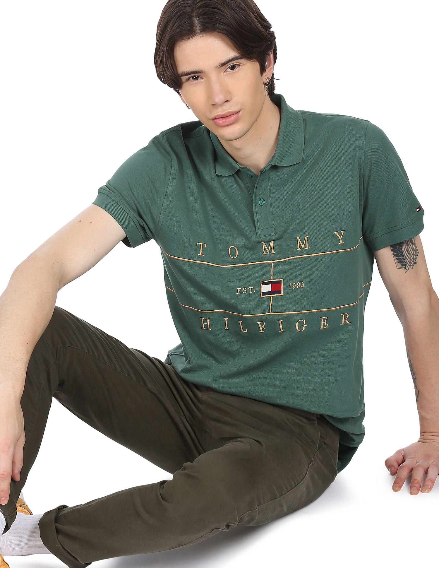 Hvad zone indbildskhed Buy Tommy Hilfiger Men Green Icon Embroidered Logo Regular Fit Polo Shirt -  NNNOW.com
