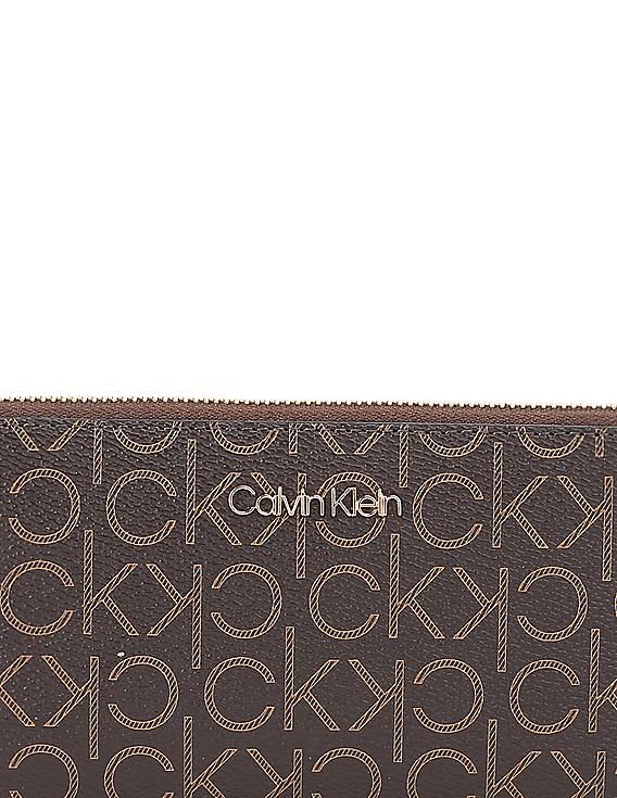 Calvin Klein Women Brown Zip Around Monogram Wallet