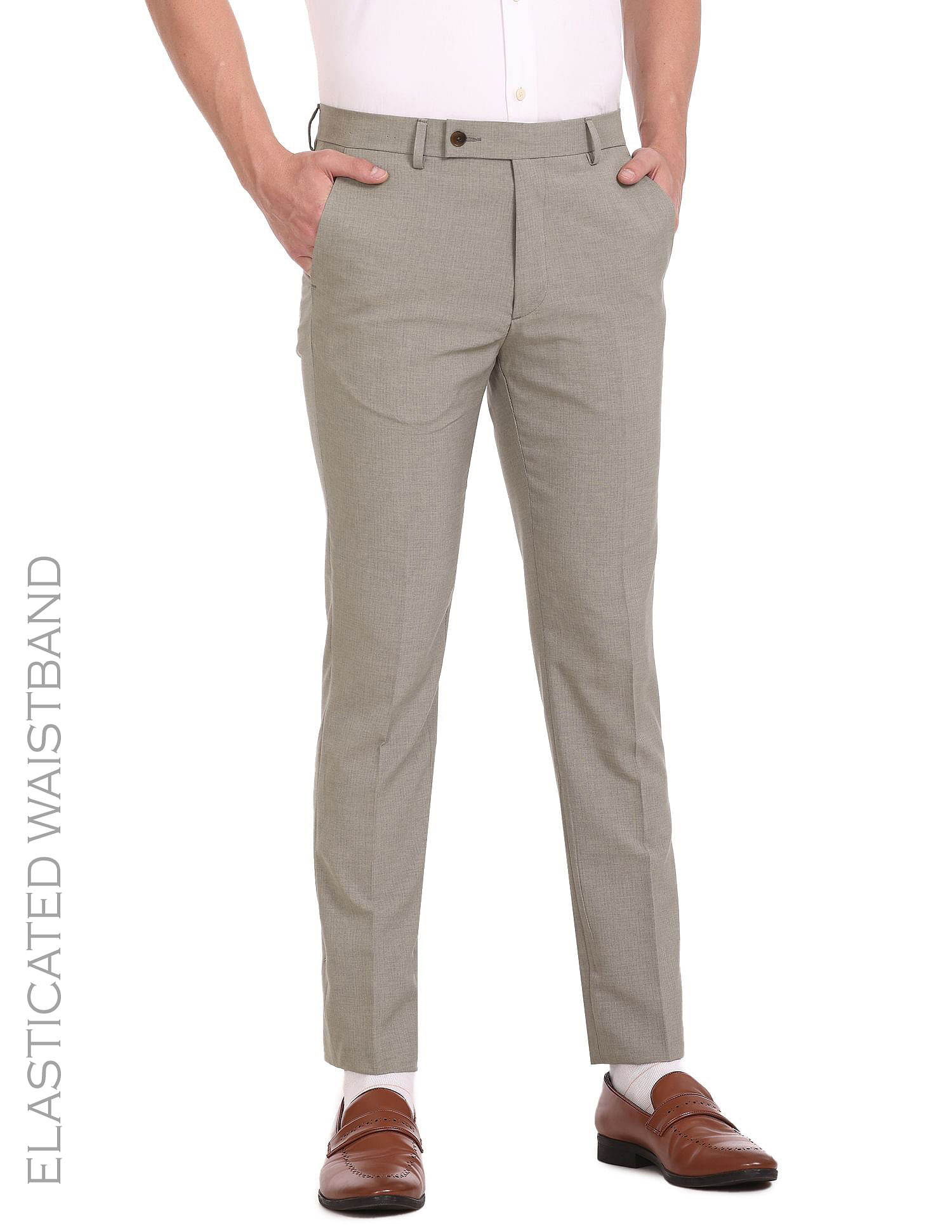 Buy Olive Linen Elasticated Straight Formal Trouser Online  FableStreet
