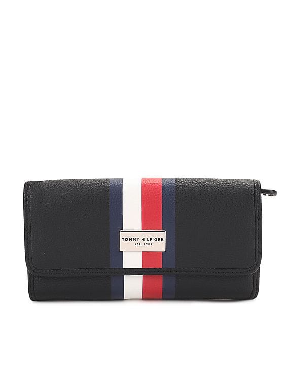 Buy Tommy Hilfiger Women Black Textured Flap Wallet