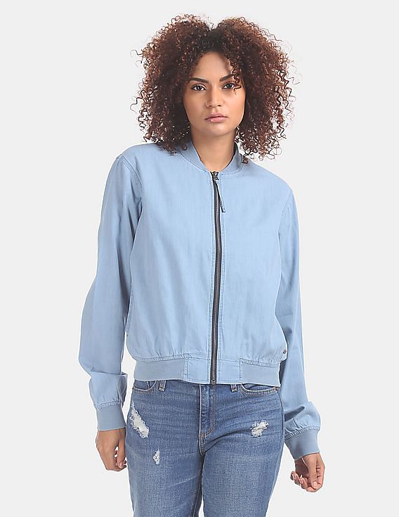 Chambray bomber outlet jacket womens