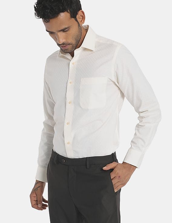 Buy Arrow Men Cream Regular Fit 