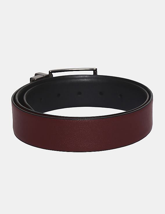 U.S. Polo Assn. Black And Burgundy Metallic Buckle Reversible Belt