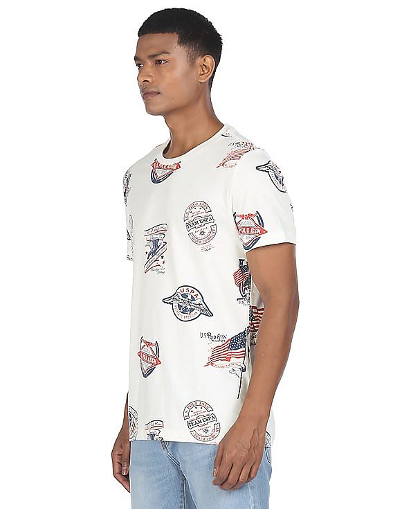 U.S. Polo Assn. Denim Co. Men White Crew Neck Brand Print T-Shirt