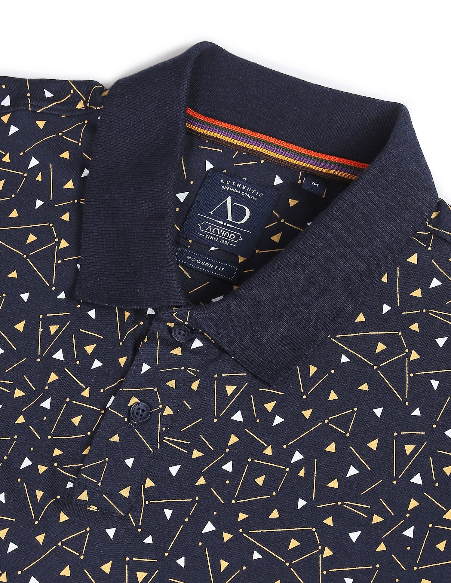 AD by Arvind Geometric Print Cotton Polo Shirt