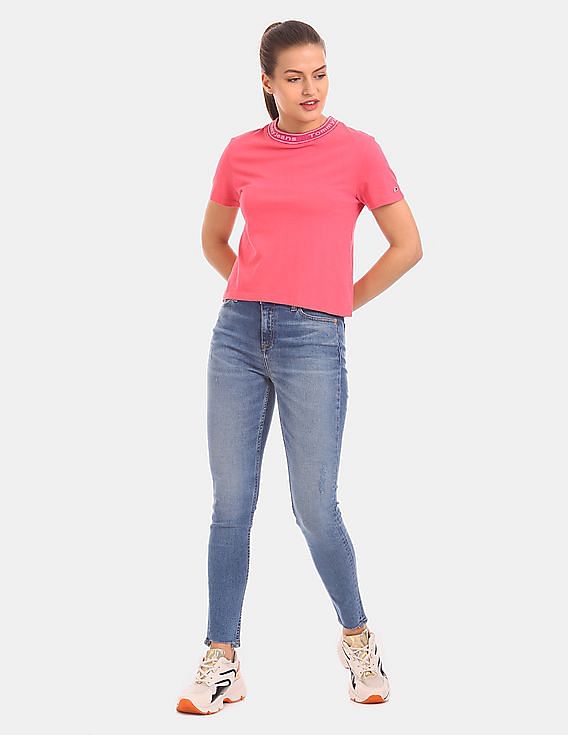 売れ筋商品|||トミーヒルフィガー カットソー トップス レディース Women's Cropped Cotton Crewneck T-Shirt Precious Pink 楽天市場】トミーヒルフィガー tシャツ レディース（カラー