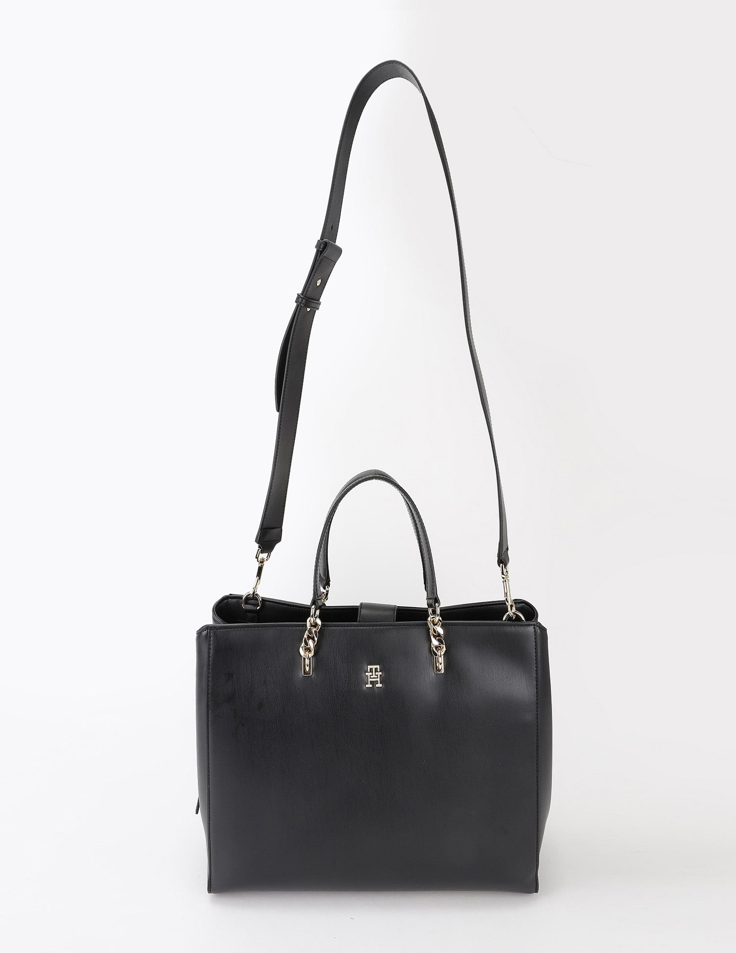 Tommy Hilfiger Solid Black Pu Handbag