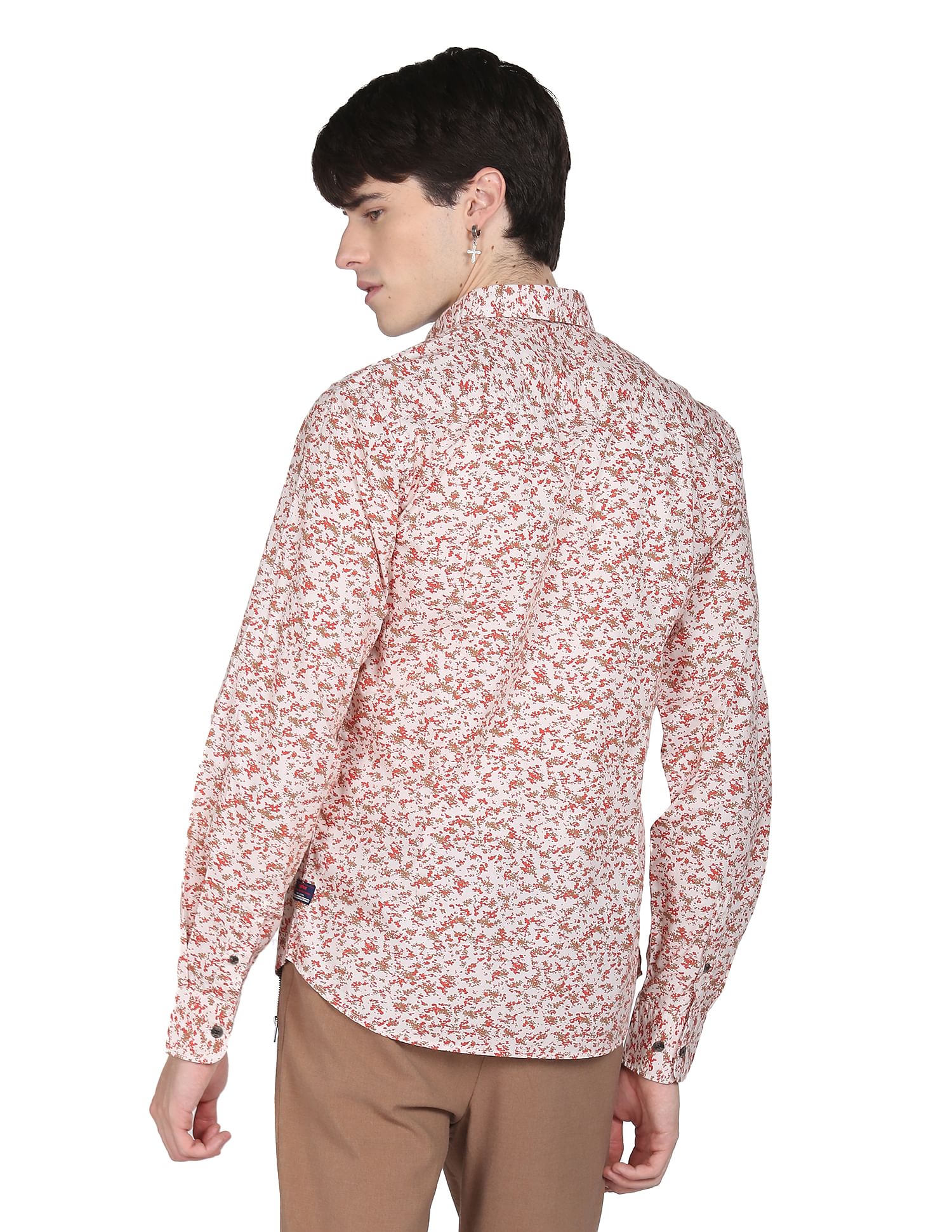 Flying Machine Abstract Print Cotton Shirt