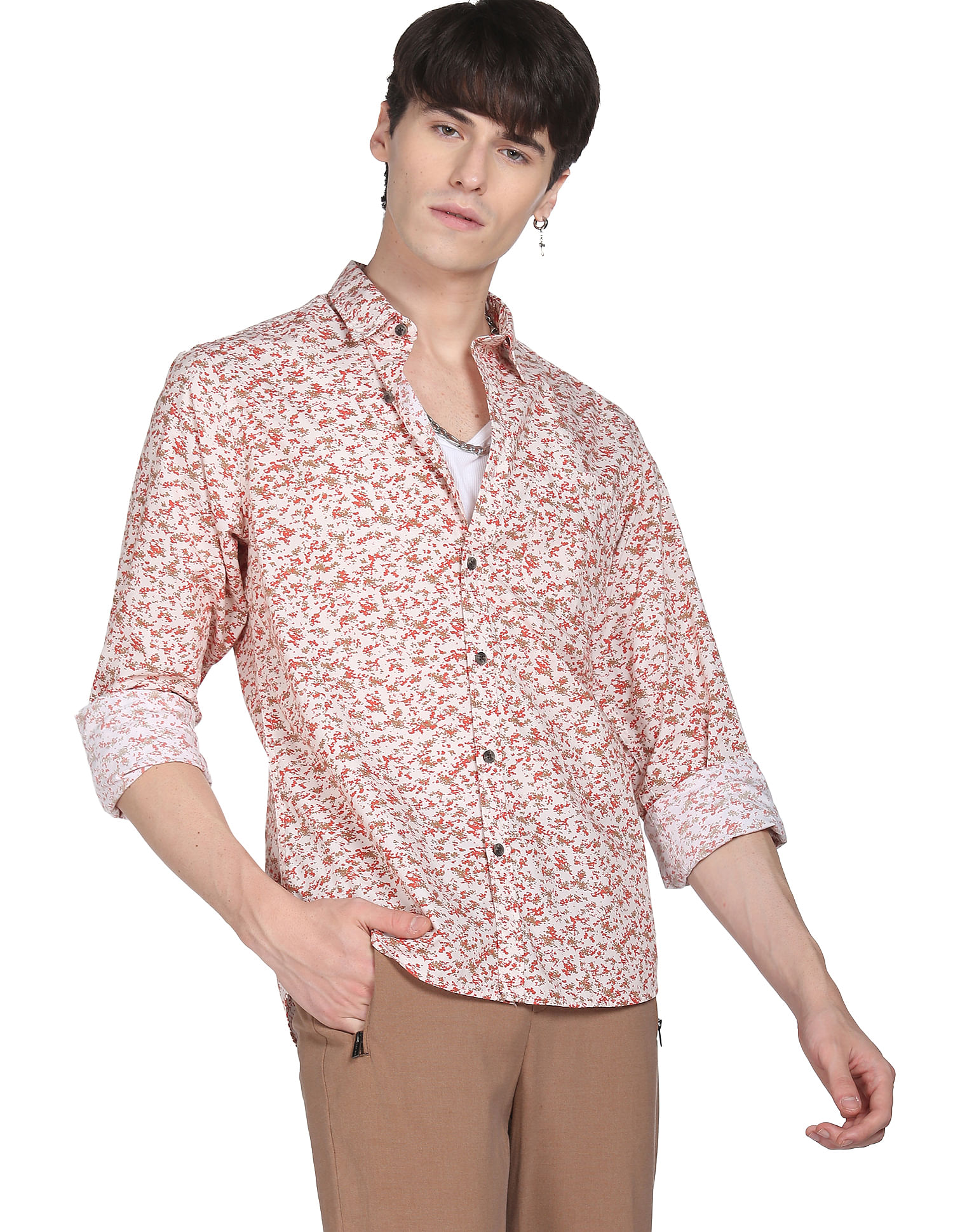 Flying Machine Abstract Print Cotton Shirt