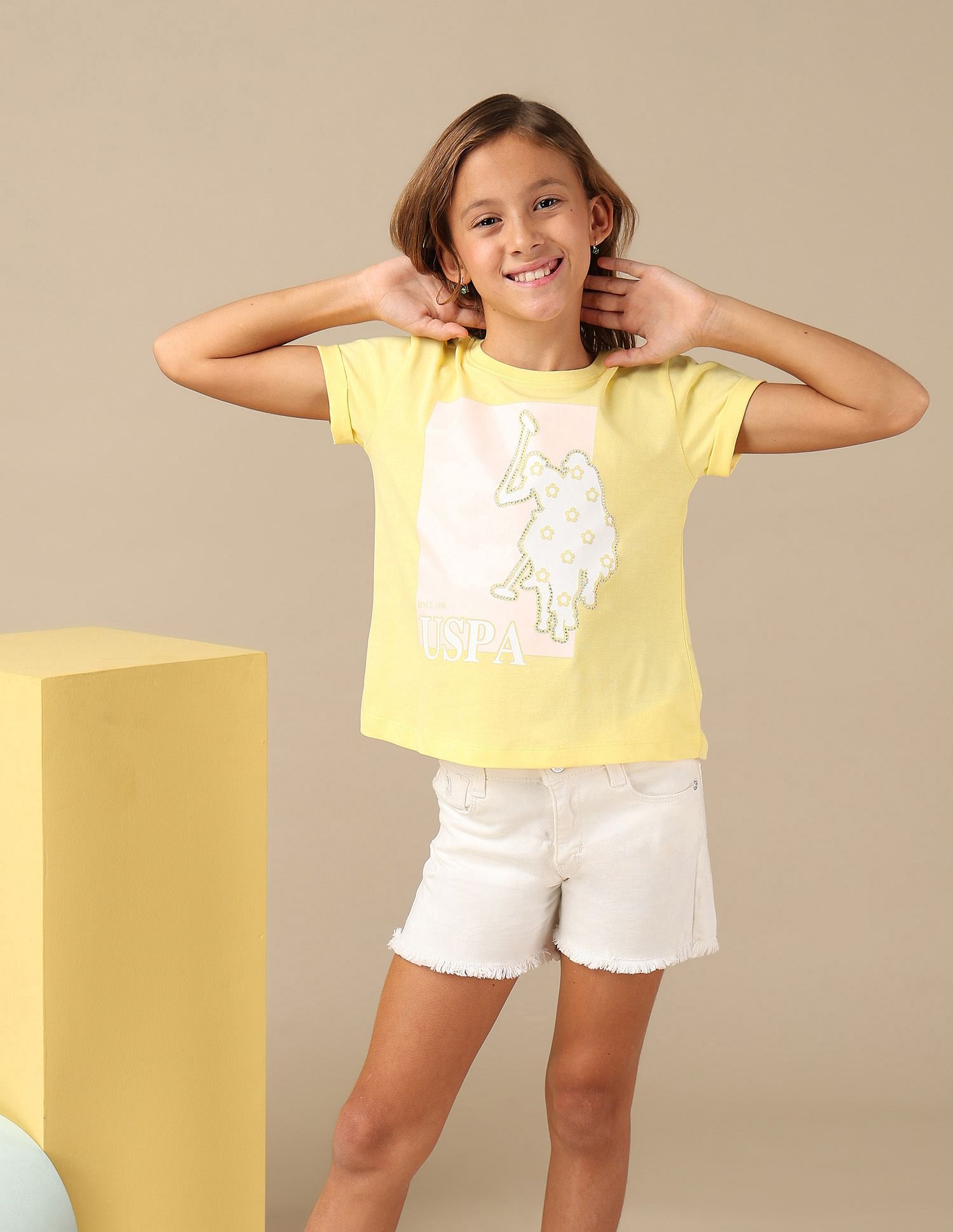 U.S. Polo Assn. Kids Girls Stud Detailed Relaxed Fit T-Shirt