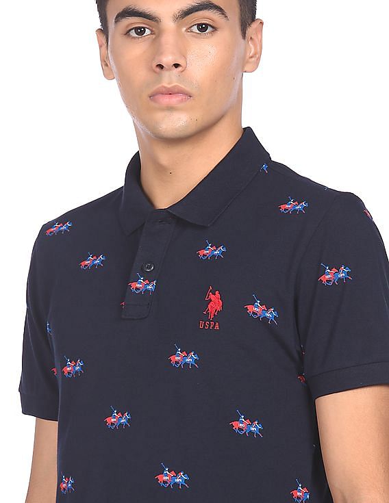 U.S. Polo Assn. Ribbed Collar Logo Print Polo Shirt