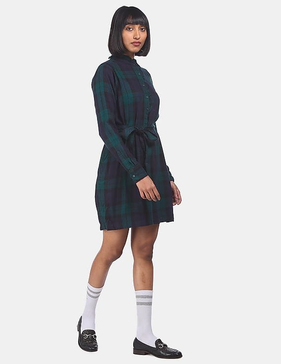 Buy GAP Women Green And Navy Henley Plaid Shirt Dress - NNNOW.com