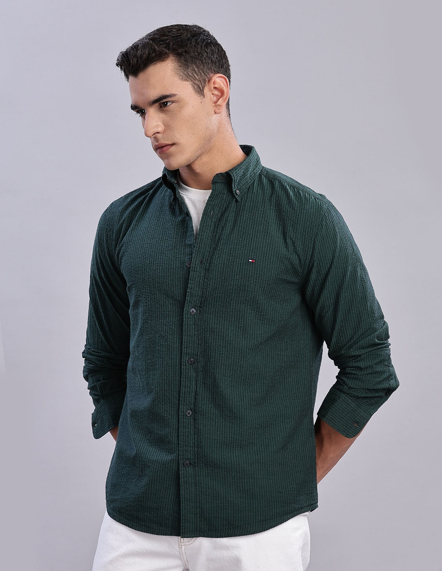 Tommy Hilfiger Striped Regular Fit Plain Woven Shirt