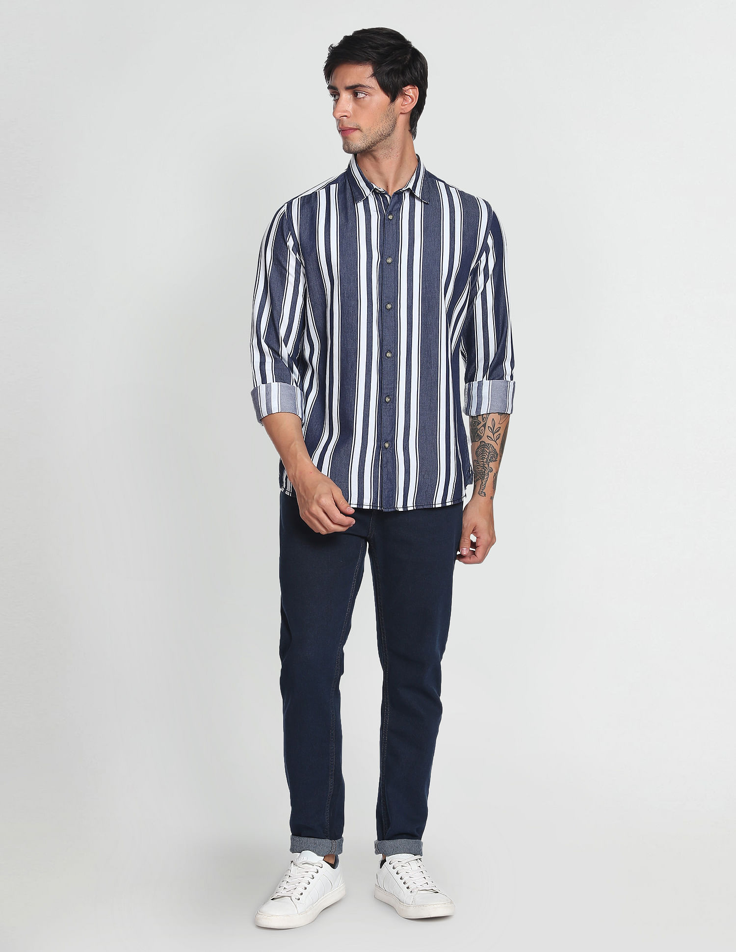Flying Machine Vertical Stripe Twill Shirt
