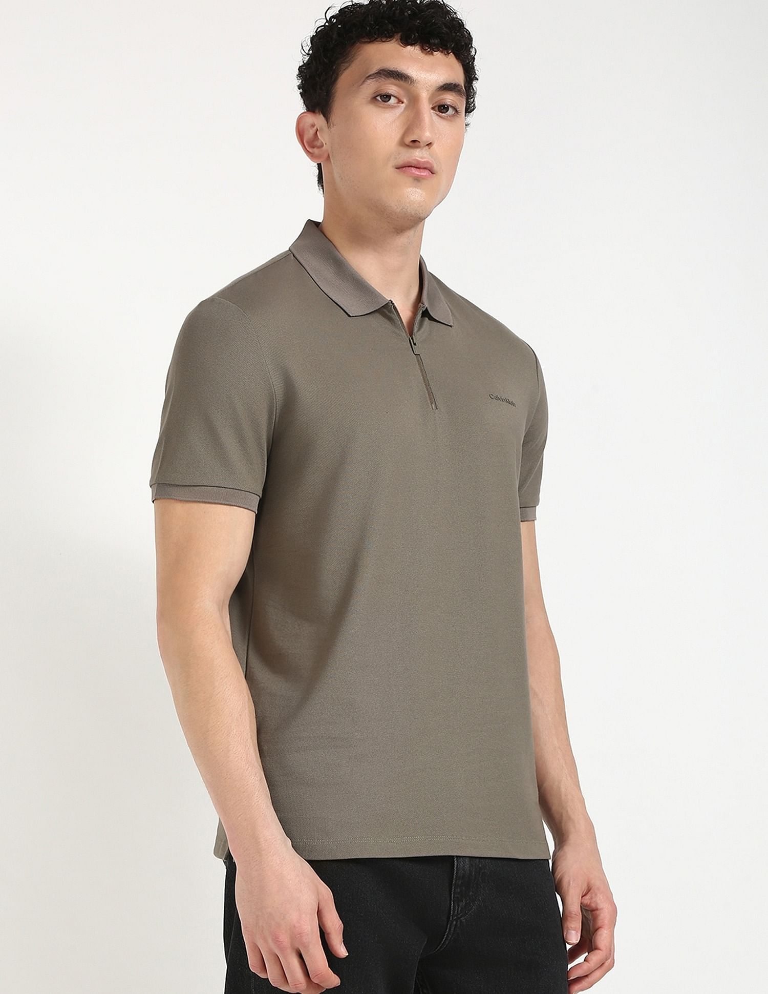 Calvin Klein Jeans Solid Regular-Fit Cotton Polo T-Shirt