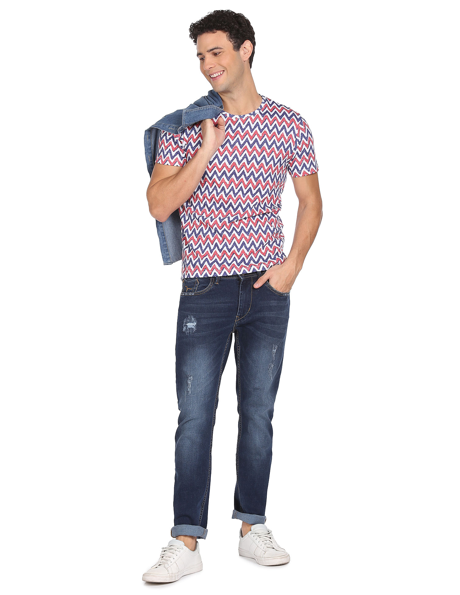 Flying Machine Chevron Print Cotton T-Shirt