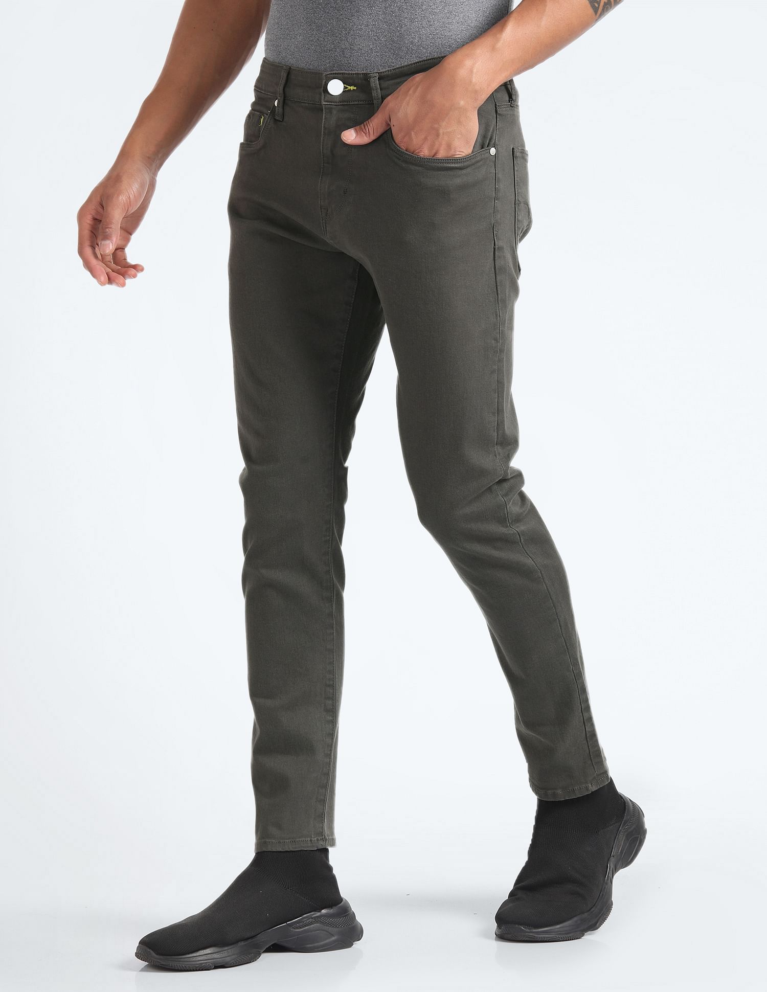Flying Machine Mid Rise Slash Slim Tapered Jeans