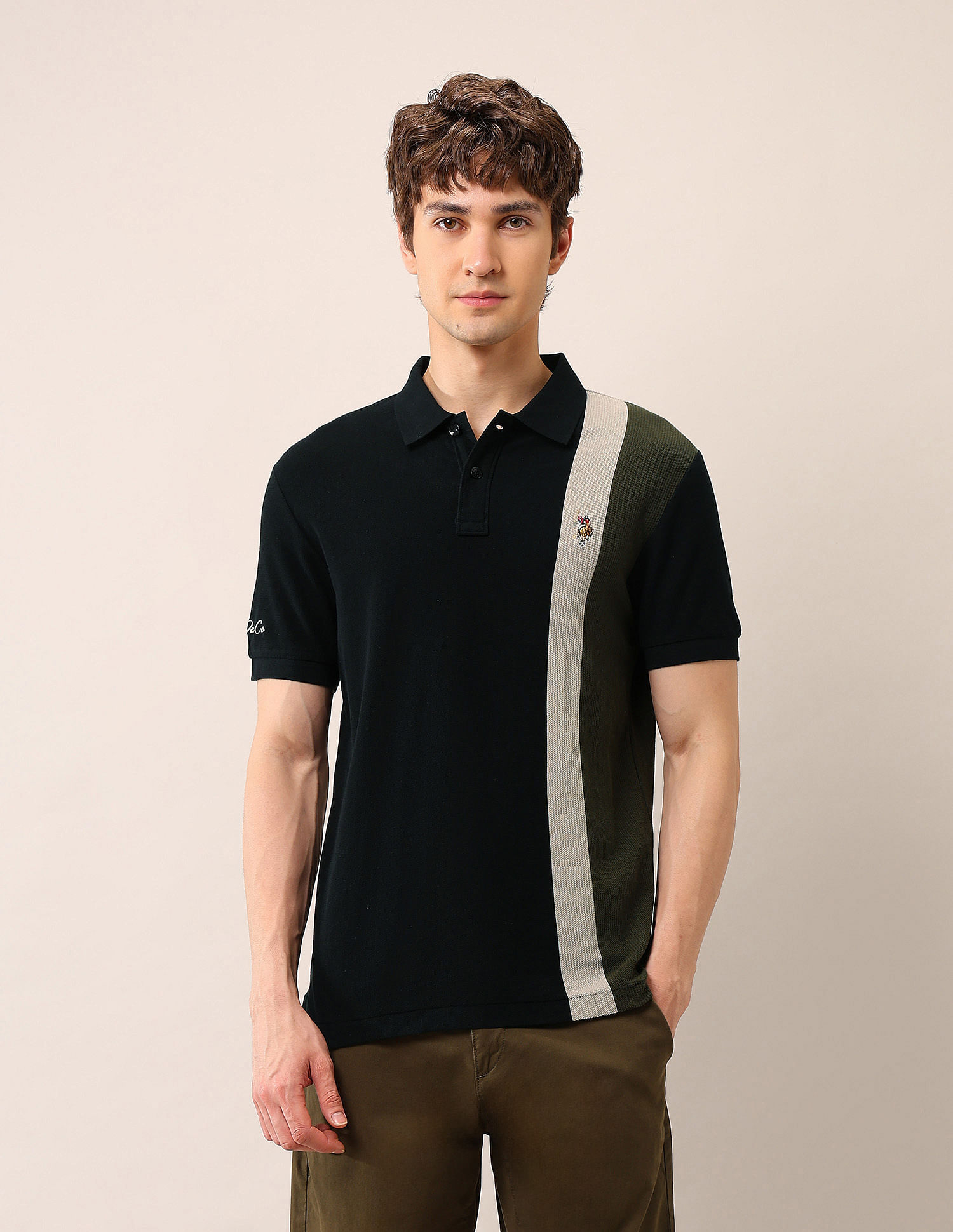 U.S. Polo Assn. Denim Co. Colourblocked Pure Cotton Polo Shirt