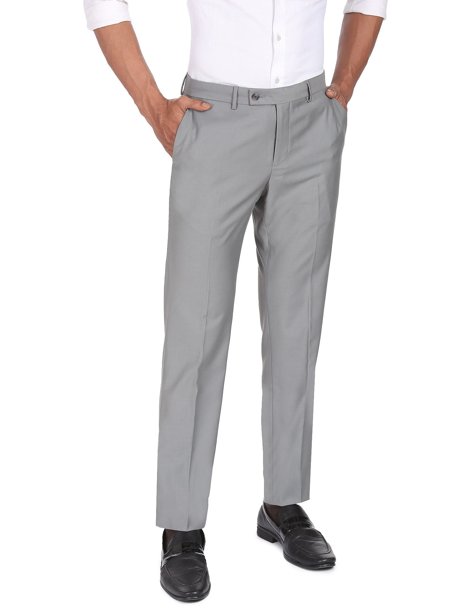 Buy Arrow Men Grey Hudson Regular Fit Solid Formal Trousers  NNNOWcom