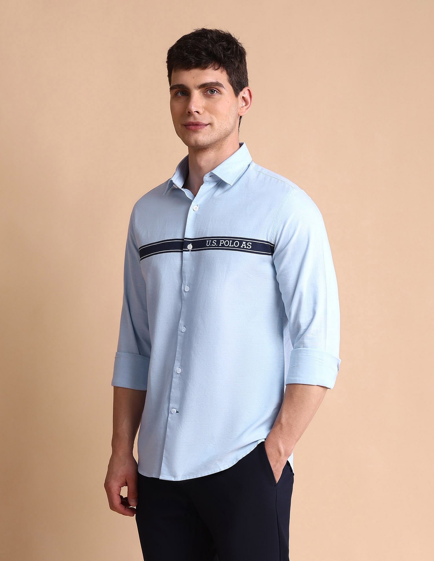 U.S. Polo Assn. Brand Printed Tailored Fit Oxford Shirt