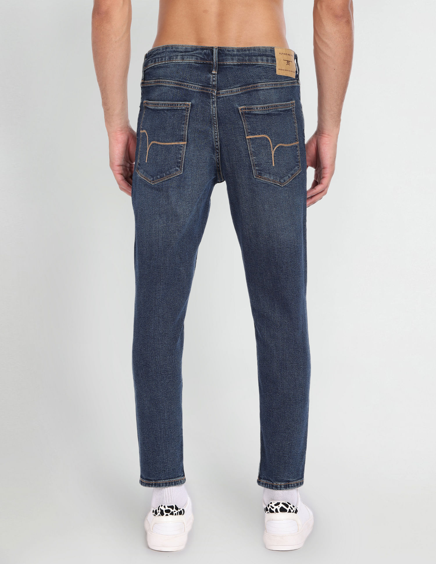 Dark-wash tapered-fit jeans