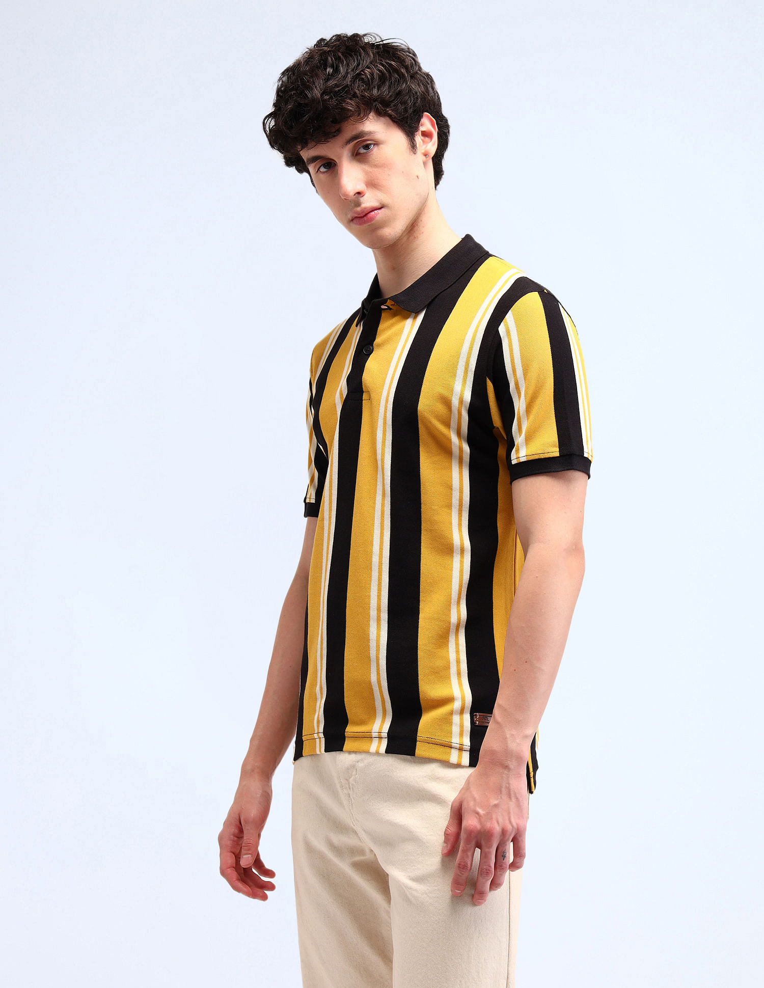 Flying Machine Vertical Stripe Cotton Polo Shirt