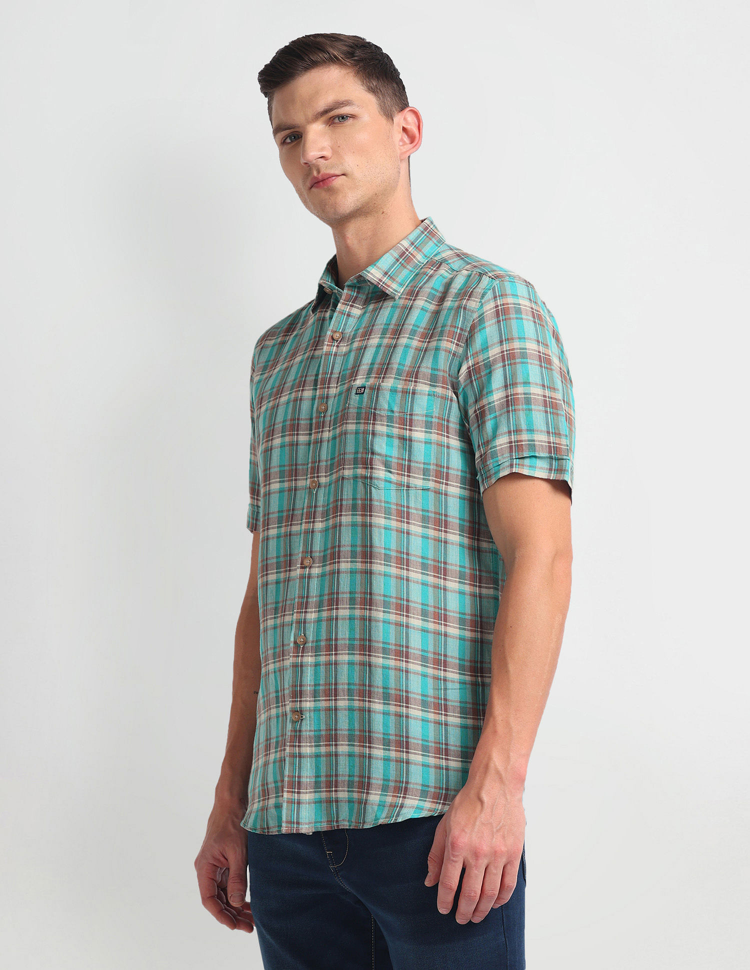 Arrow Sports Linen Blend Check Shirt