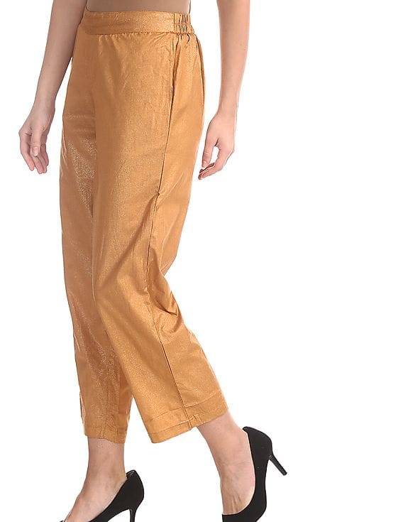 Buy Anahi Gold Mid Rise Shimmer Pants 