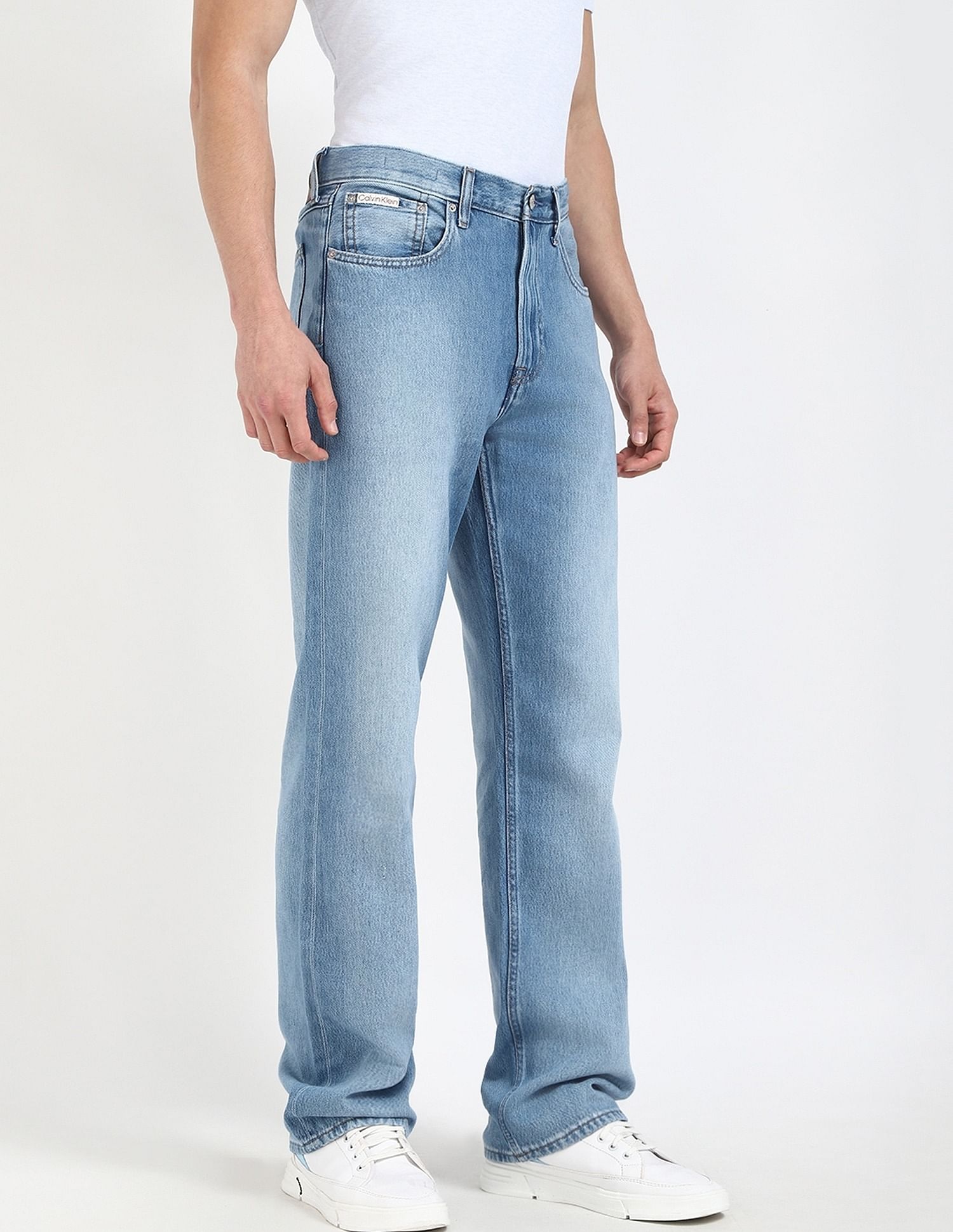 Calvin Klein Jeans Mid-Wash Straight-Fit Mid Rise Jeans