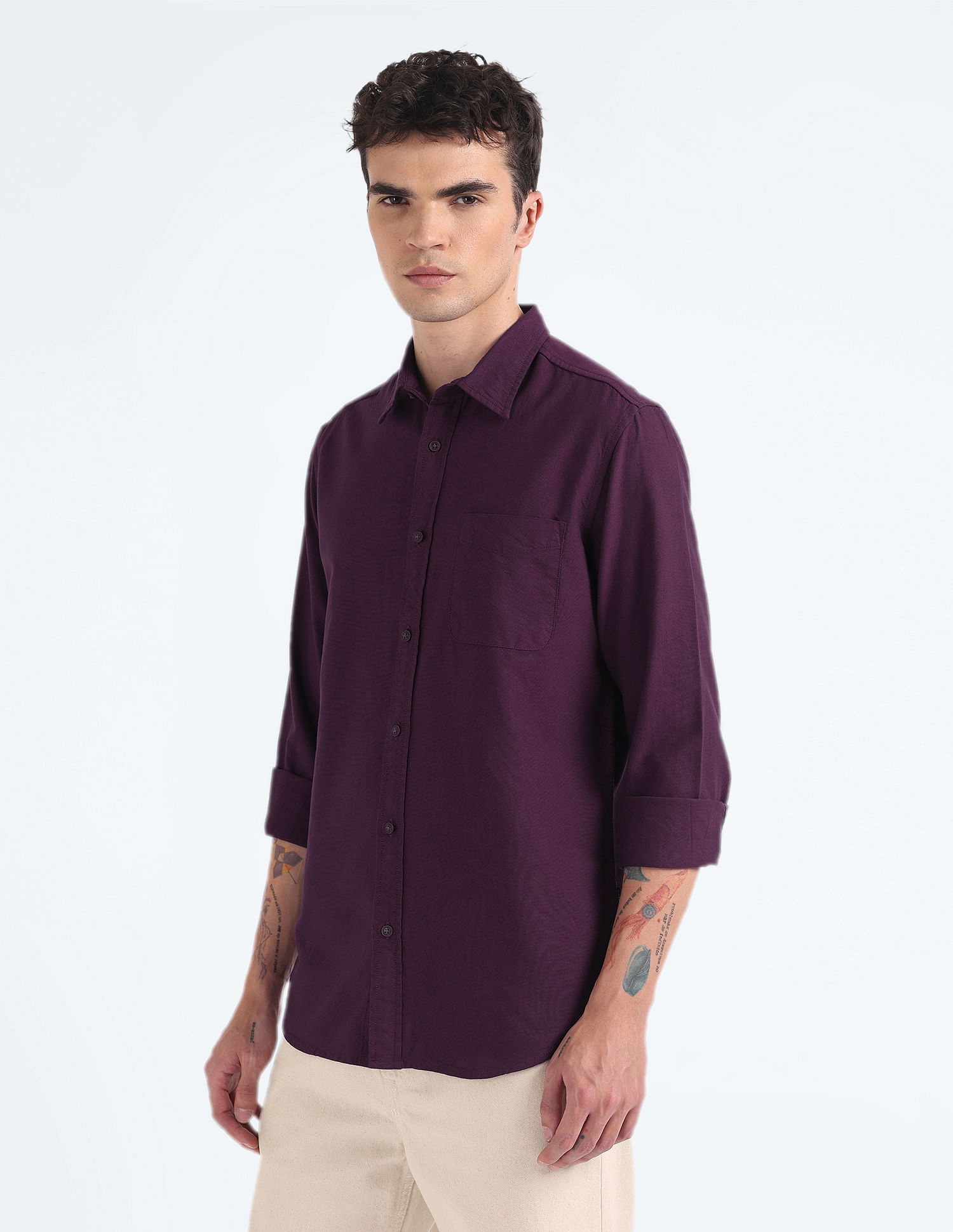 Flying Machine Cotton Dobby Slim Shirt